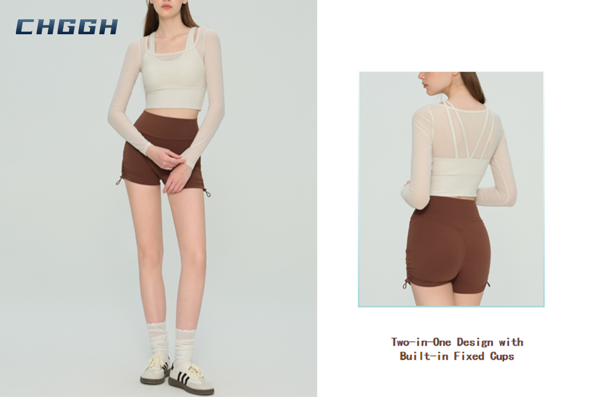 Mesh panel yoga top with built-in bra